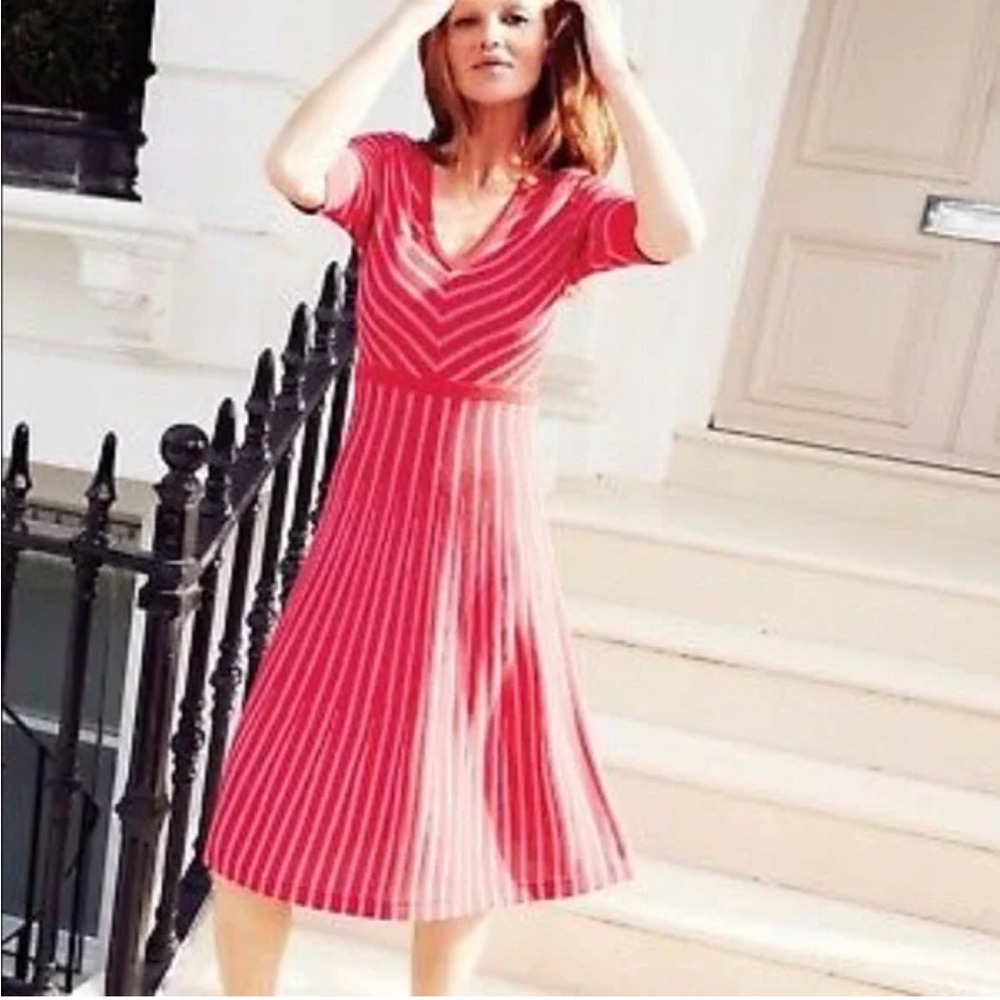 Boden Pink Striped Midi Dress